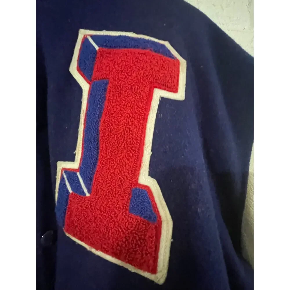 Vintage DeLONG Varsity Letterman Jacket Football Track 52 Long USA Wool Leather